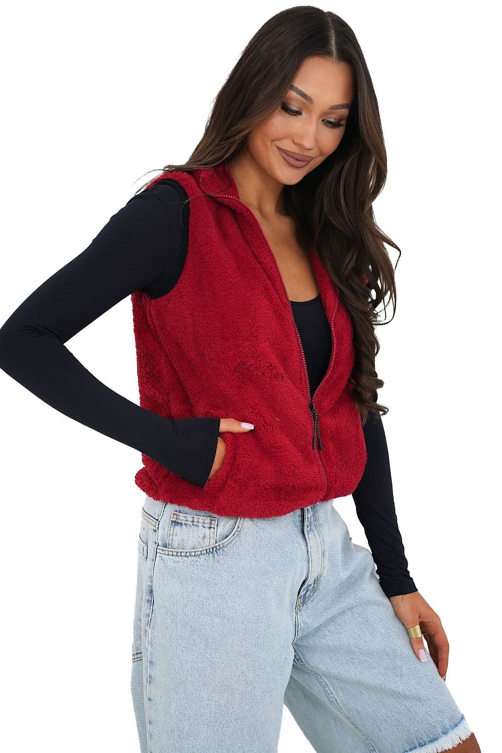 brown gilet back view
