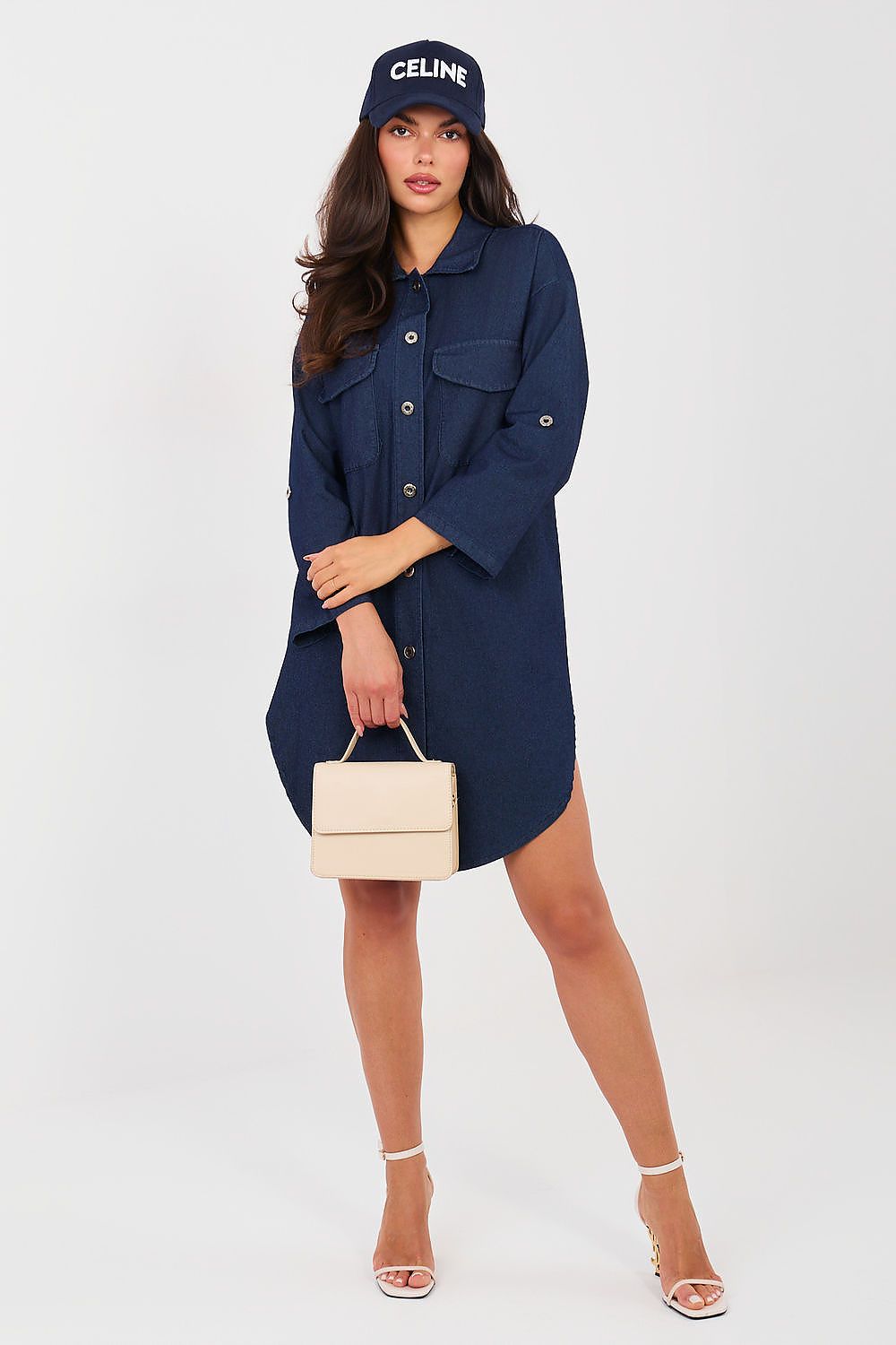 navy blue long sleeve day dress alternate angle