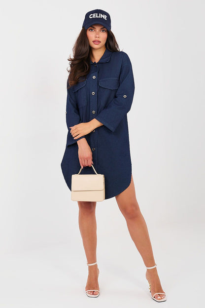 navy blue long sleeve day dress alternate angle