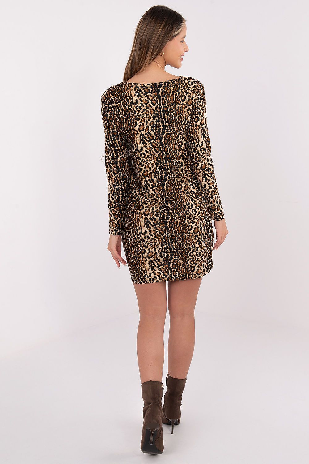 brown long sleeve day dress detail view
