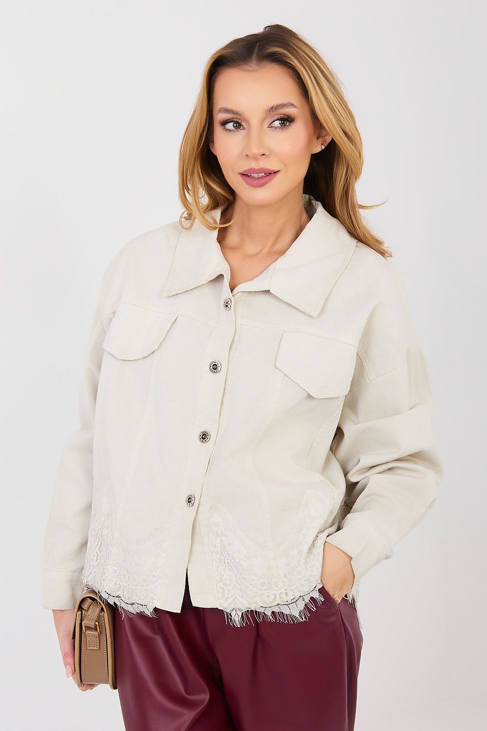 pink lace long sleeve denim jacket view 12