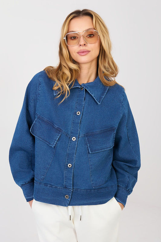blue lace long sleeve denim jacket front view