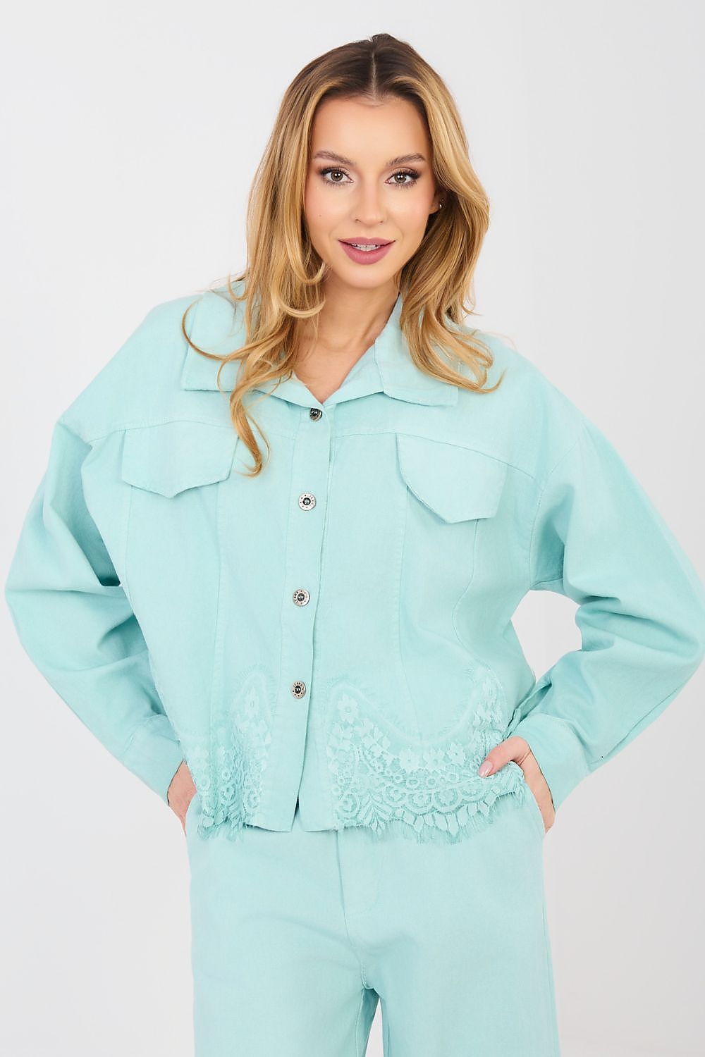 pink lace long sleeve denim jacket view 8