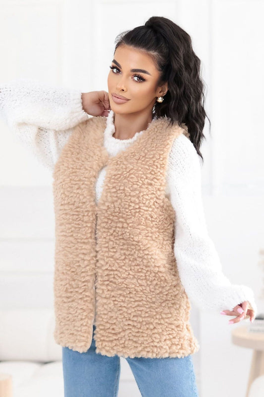 beige sleeveless gilet front view