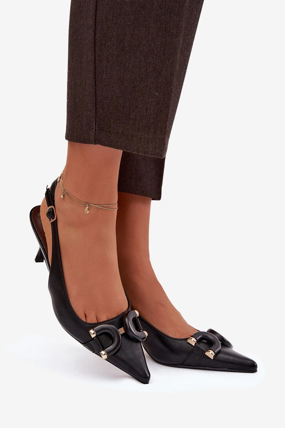 Women's Brown, Black, and Beige Faux Leather Strap Detail Heeled Sandals view 5
