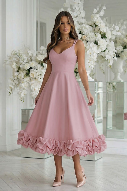 violet flared ruffle evening dress alternate angle