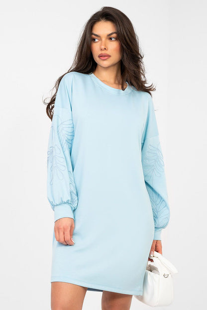 blue mini day dress front view