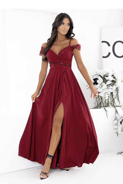 blue wrap sequin long dress side view