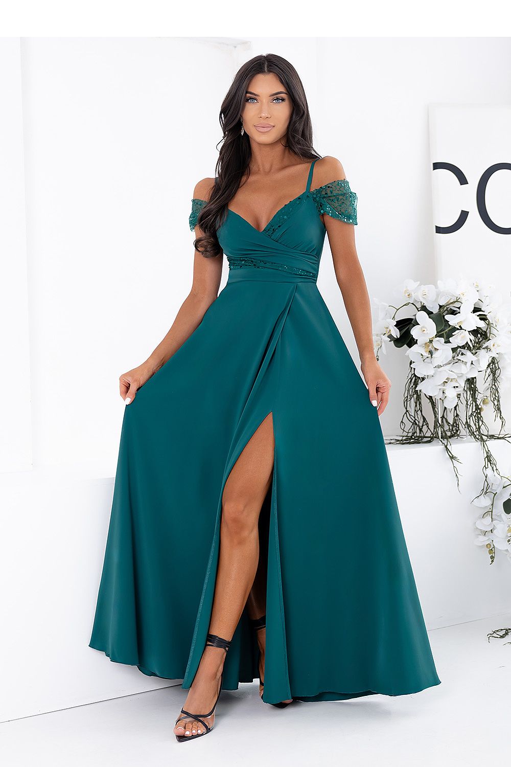 blue wrap sequin long dress view 14