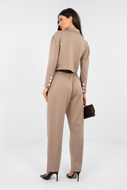 beige long sleeve matching set detail view