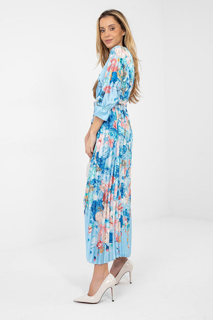 blue pleated wrap day dress alternate angle
