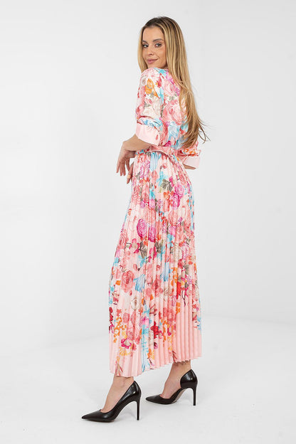 blue pleated wrap day dress side view