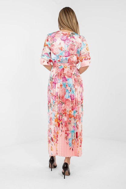 blue pleated wrap day dress view 6
