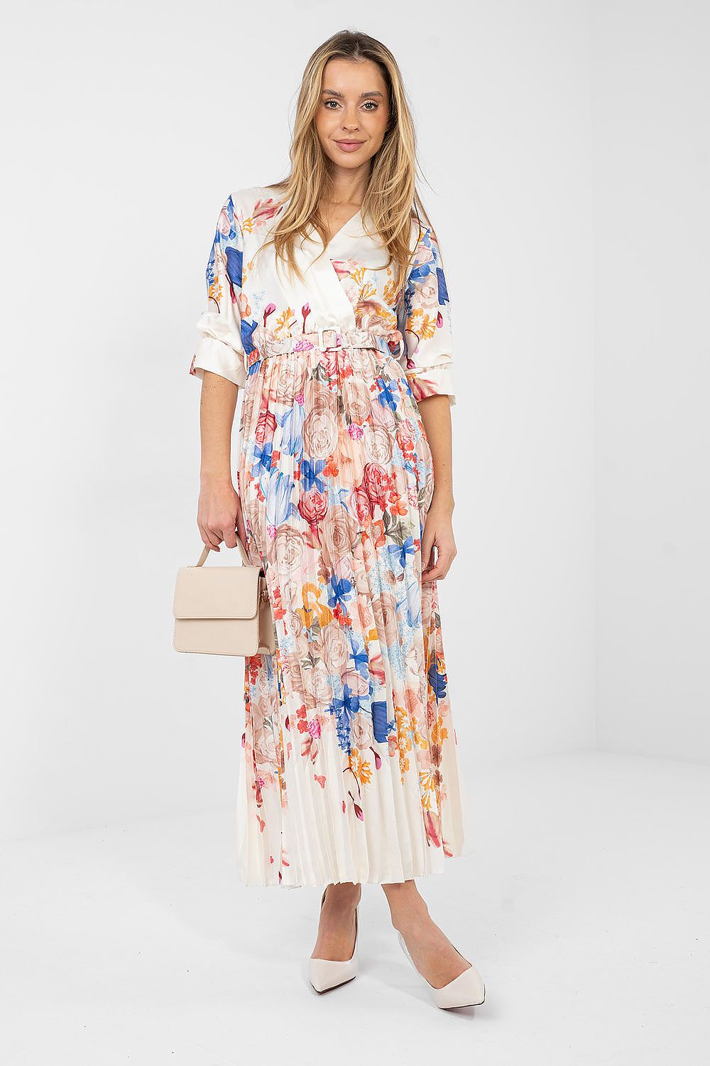 blue pleated wrap day dress view 7
