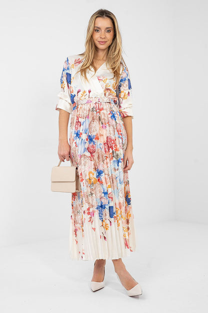 blue pleated wrap day dress view 7