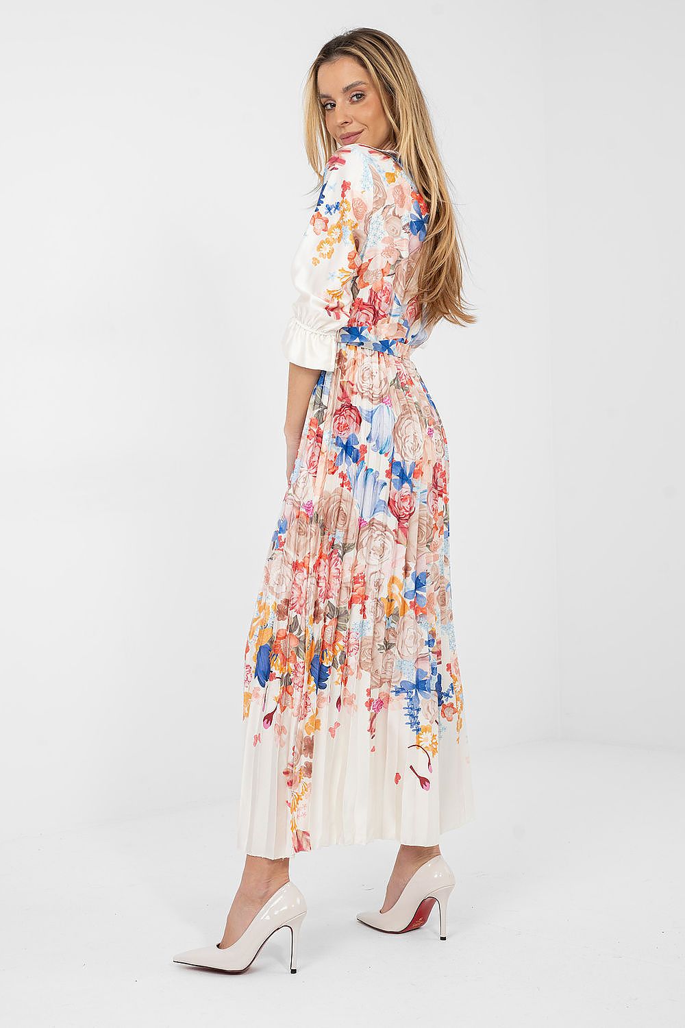 blue pleated wrap day dress view 8