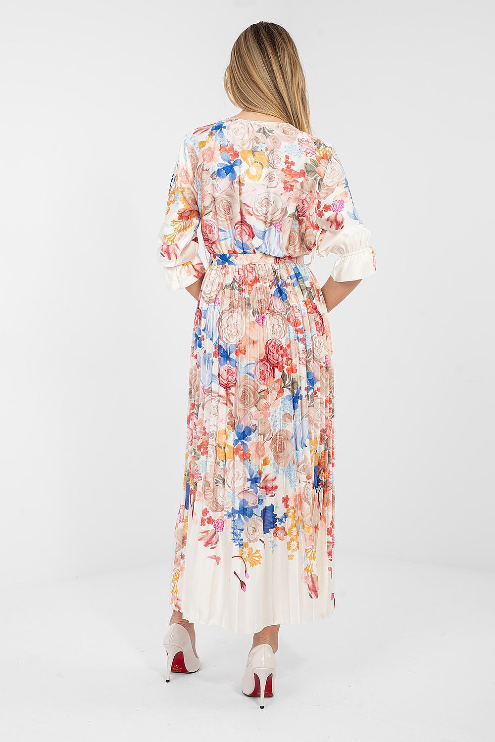 blue pleated wrap day dress view 9