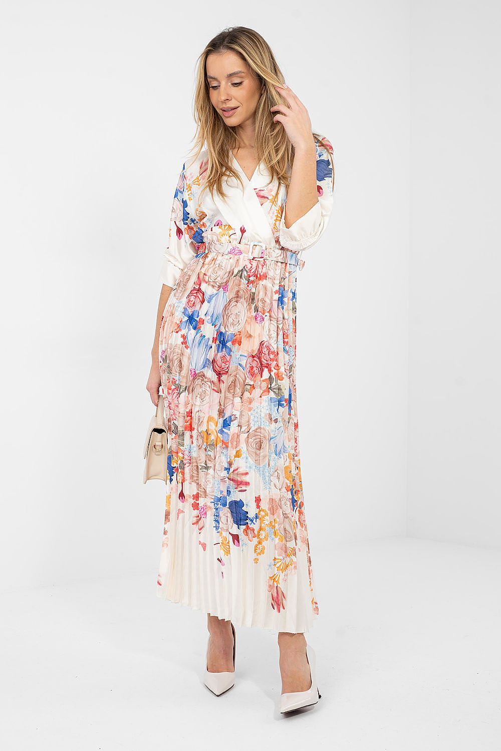 blue pleated wrap day dress view 10