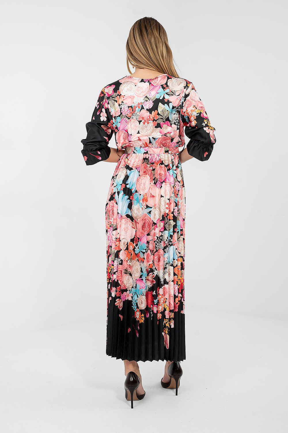 blue pleated wrap day dress view 13