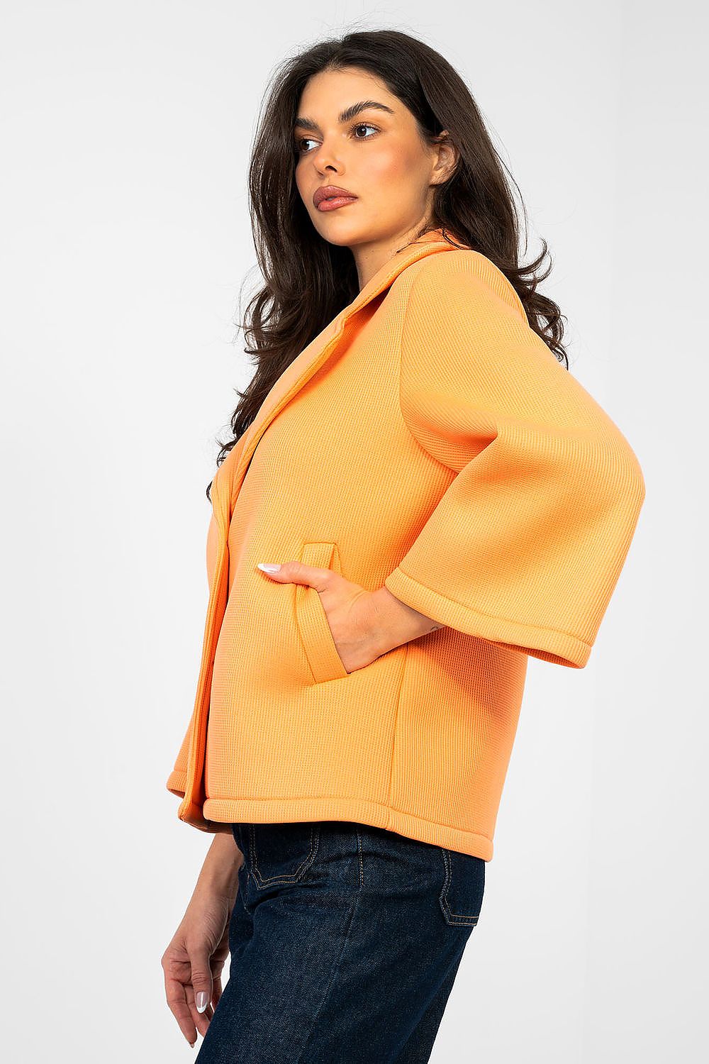 pink coat side view