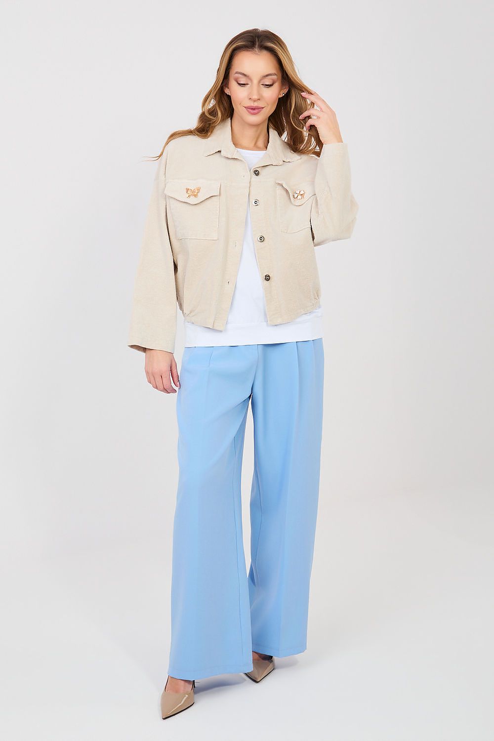 beige long sleeve corduroy jacket alternate angle