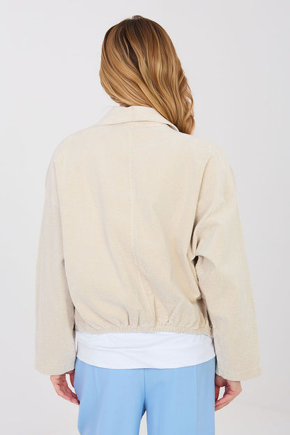 beige long sleeve corduroy jacket detail view