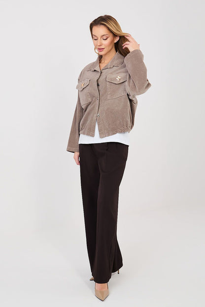 beige long sleeve corduroy jacket side view
