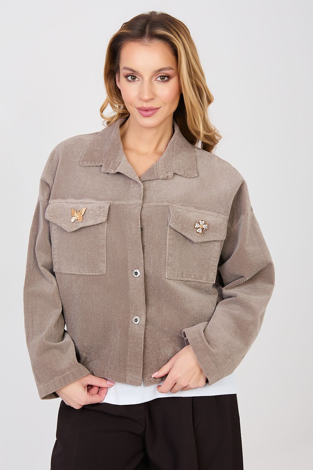 beige long sleeve corduroy jacket view 7