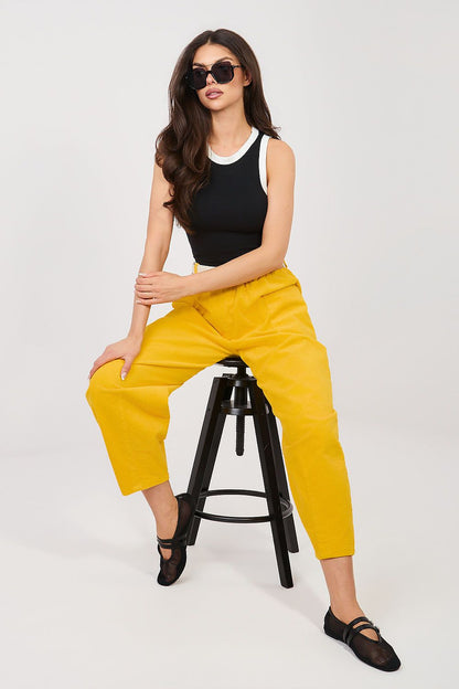 yellow belted corduroy trousers front view