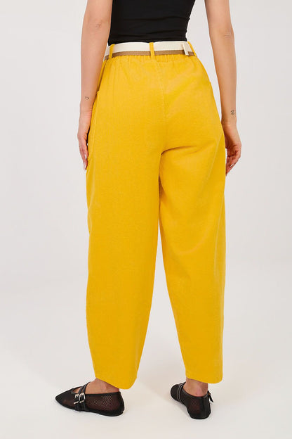 yellow belted corduroy trousers alternate angle