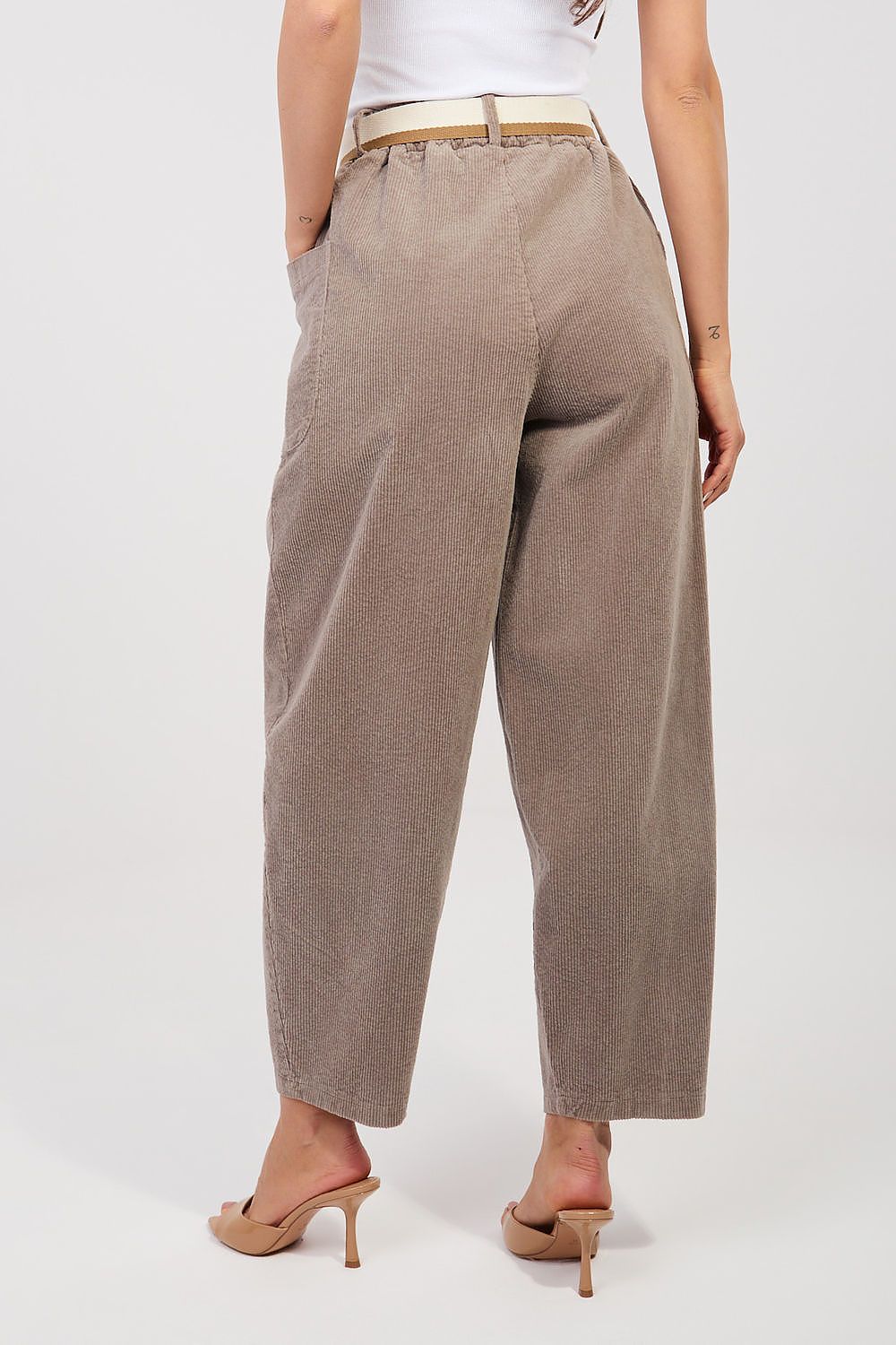yellow belted corduroy trousers side view