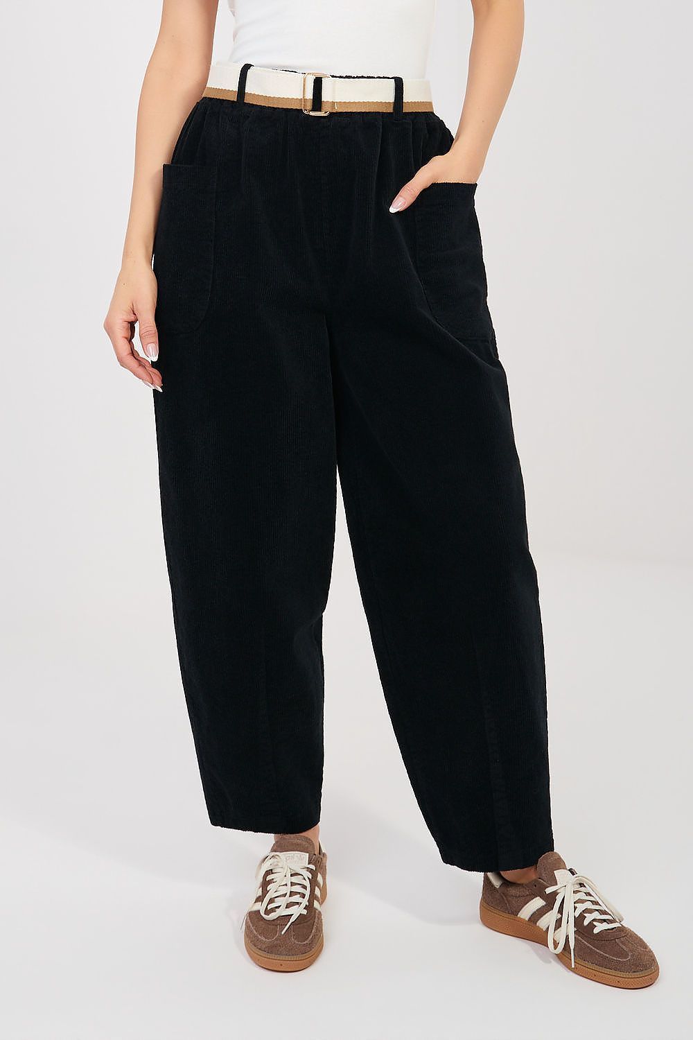 yellow belted corduroy trousers view 7