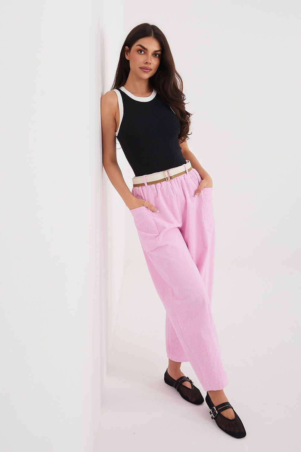 yellow belted corduroy trousers view 10