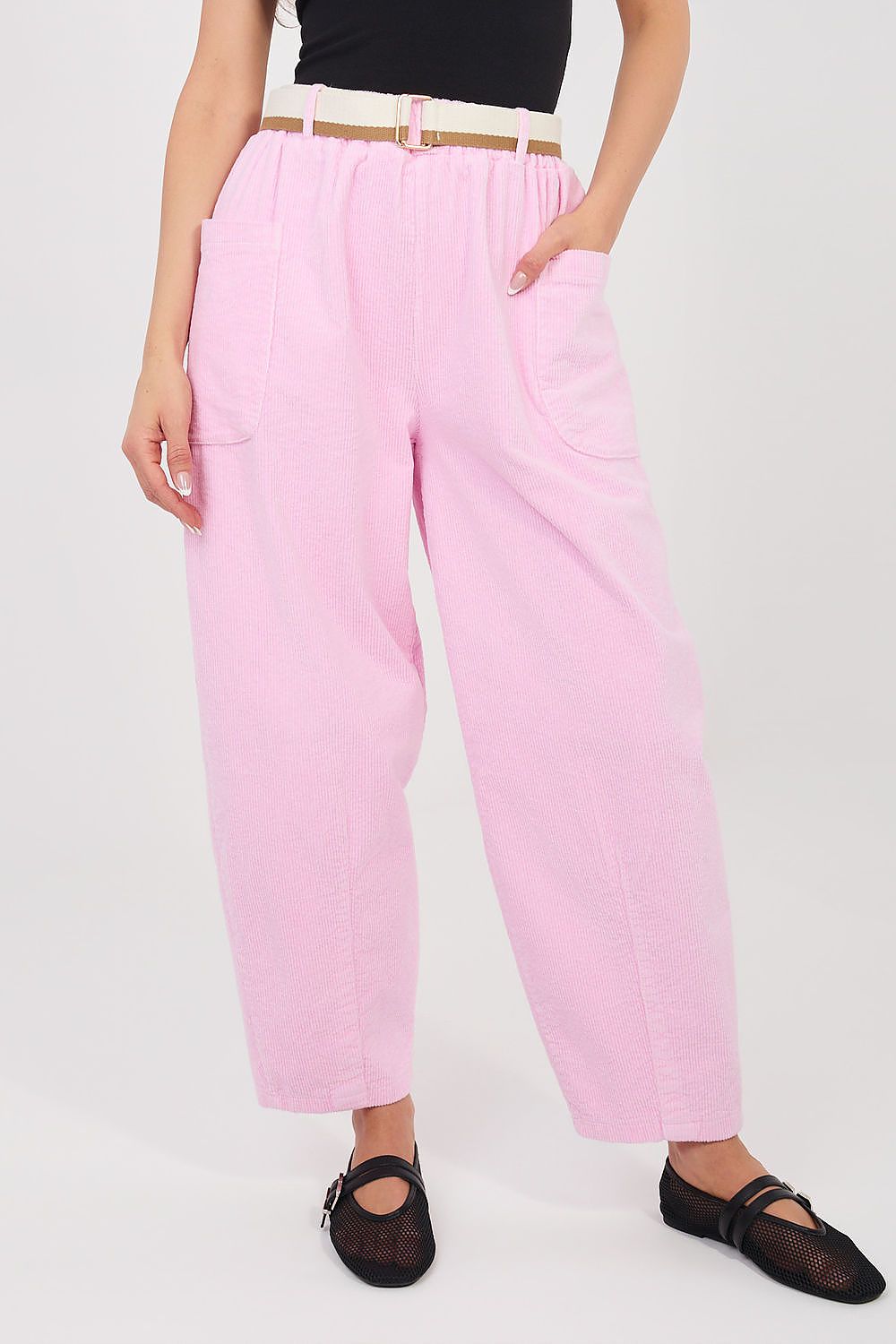 yellow belted corduroy trousers view 11
