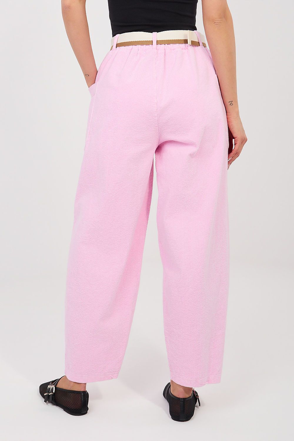 yellow belted corduroy trousers view 12