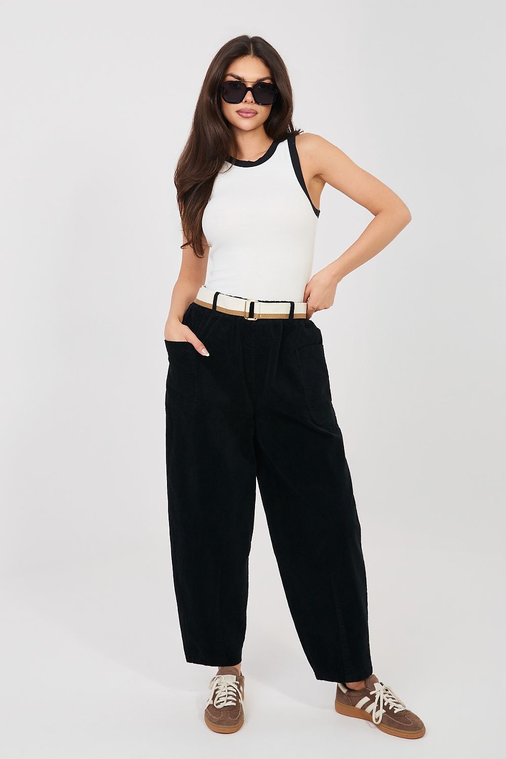 yellow belted corduroy trousers view 9