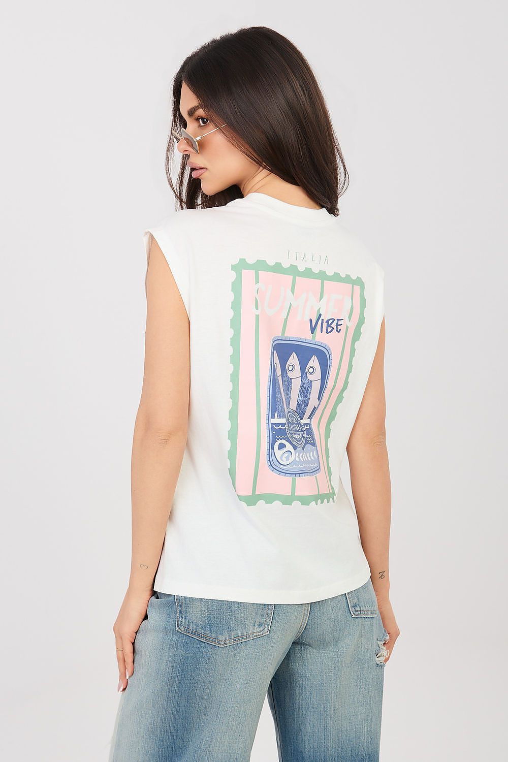 Women's Black, White, and Blue T-shirt view 7