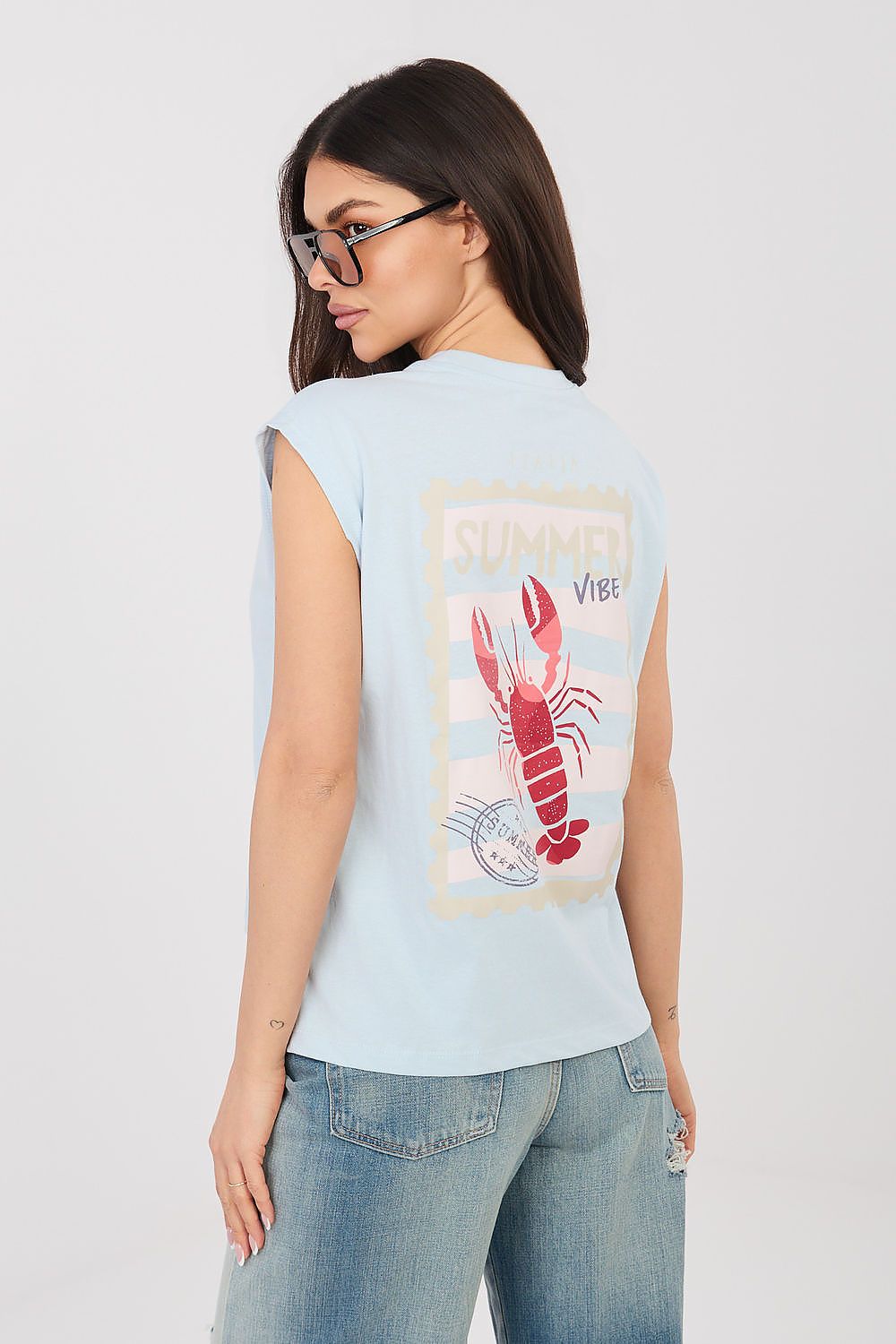 Women's Black, White, and Blue T-shirt view 11
