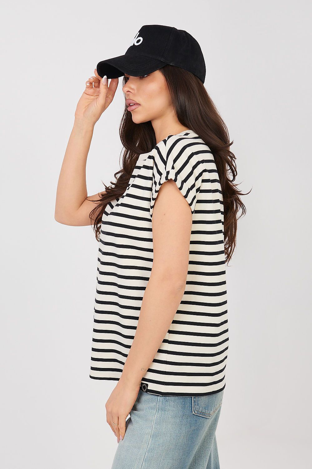 Women's Beige and Black T-shirt side view