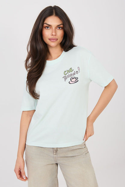 Women's Violet, Green, and White T-shirt back view