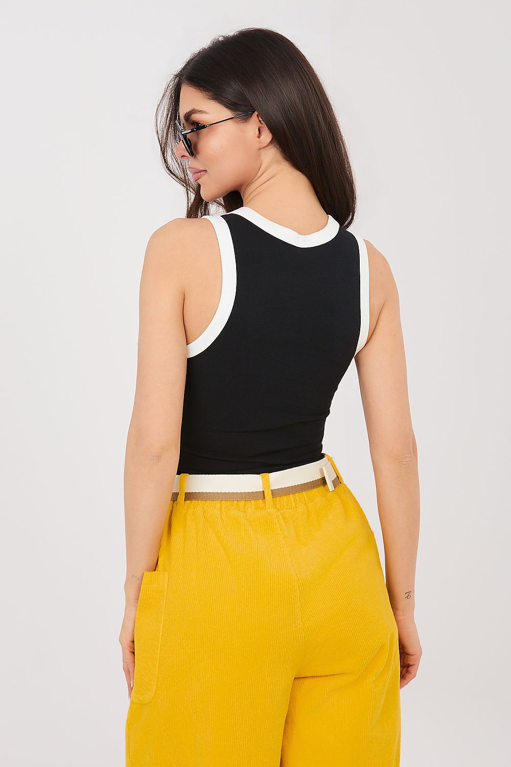Women's Black, Red, and White Easy-fit Elastic Detail Top detail view