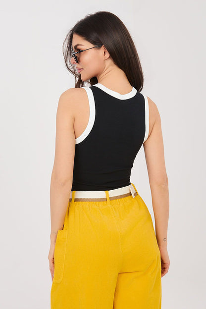 Women's Black, Red, and White Easy-fit Elastic Detail Top detail view