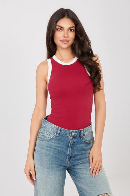 Women's Black, Red, and White Easy-fit Elastic Detail Top view 5