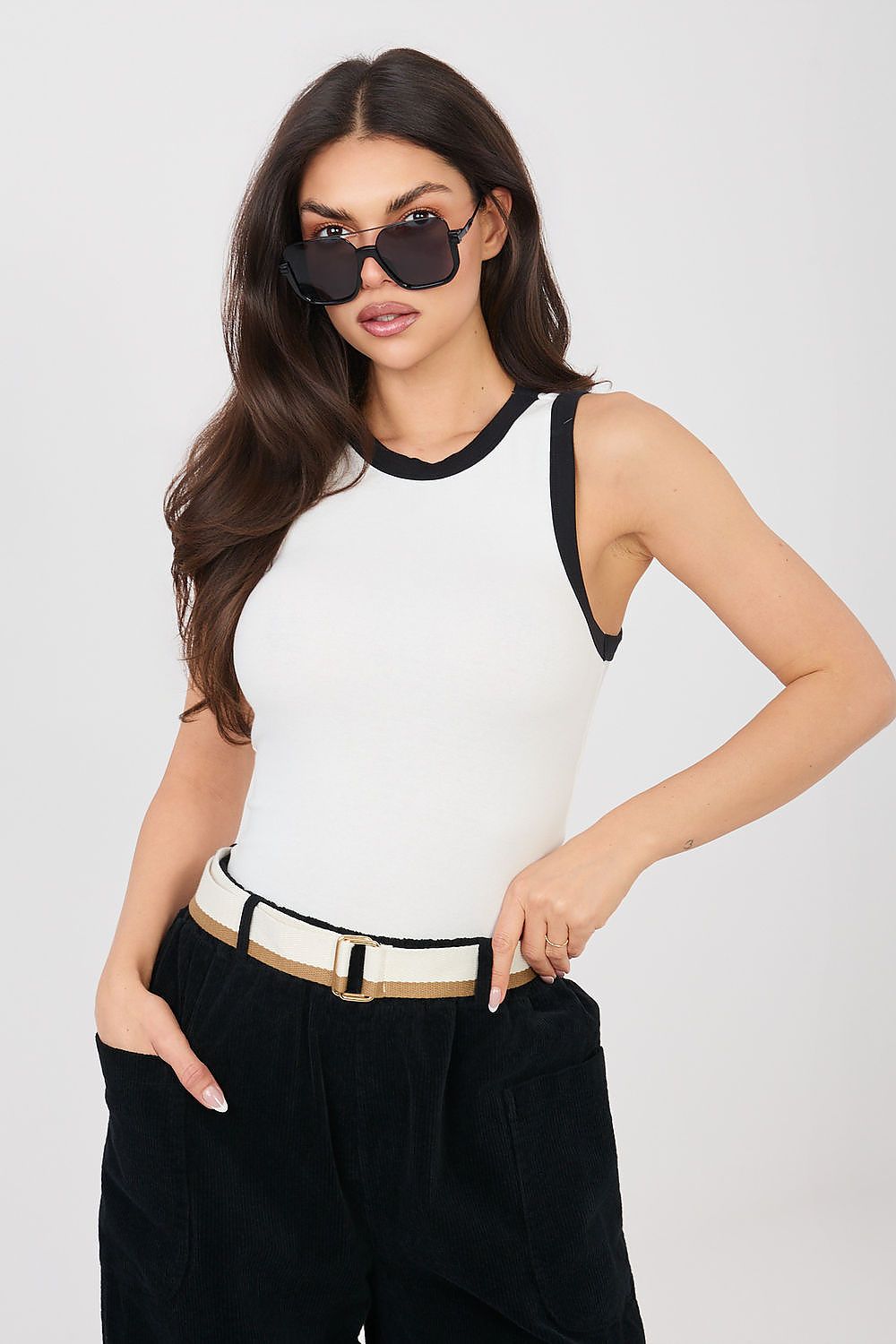 Women's Black, Red, and White Easy-fit Elastic Detail Top view 9