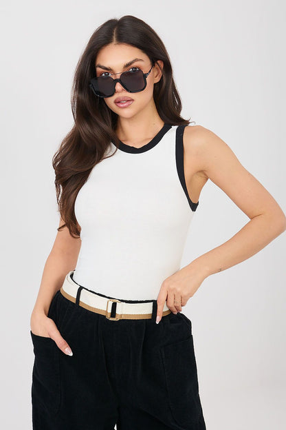 Women's Black, Red, and White Easy-fit Elastic Detail Top view 9