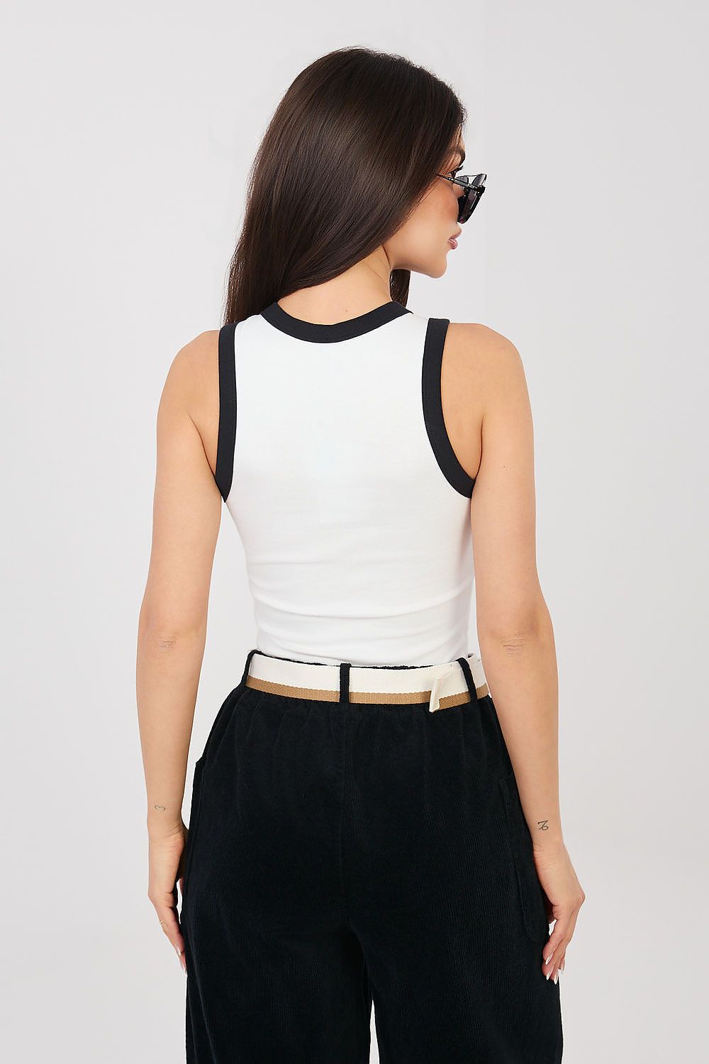 Women's Black, Red, and White Easy-fit Elastic Detail Top view 11