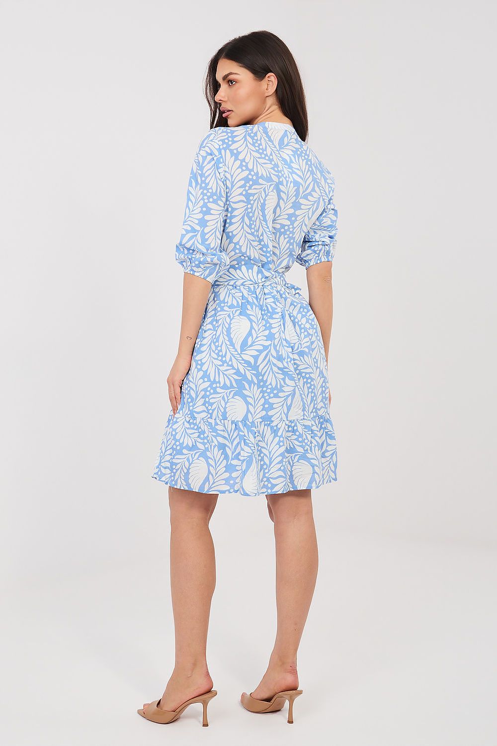 blue belted mini day dress detail view