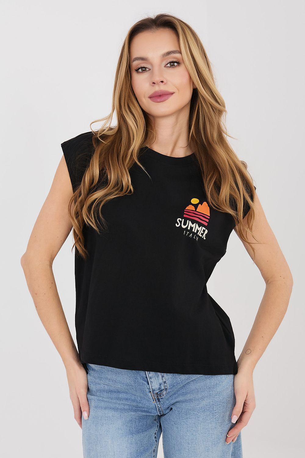 Women's Black, White, and Blue T-shirt back view