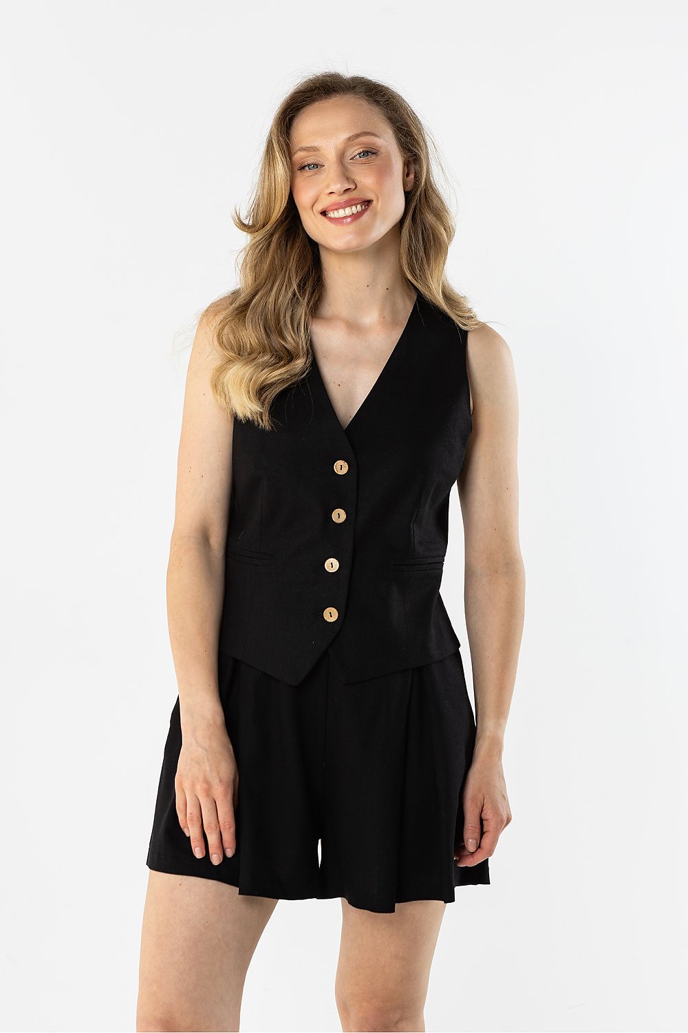 beige mini gilet back view