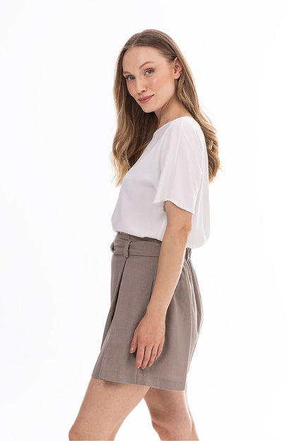 beige belted mini shorts alternate angle